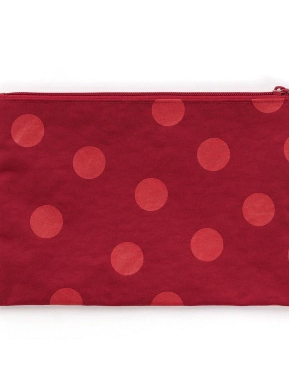 Baggu Red Polka Dot Lightweight Nylon Toiletry Makeup Large Flat Zip Pouch